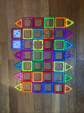 Magnetic Building Tile Set - Bright Multicolor Squares & Triangles 42 count